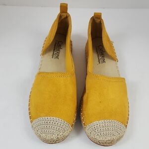 Catherines Women's Yellow Flat Espadrille  Woven Toe Traditional Jute NWOT, sz 9
